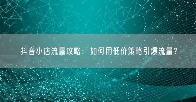 抖音小店流量攻略：如何用低价策略引爆流量？
